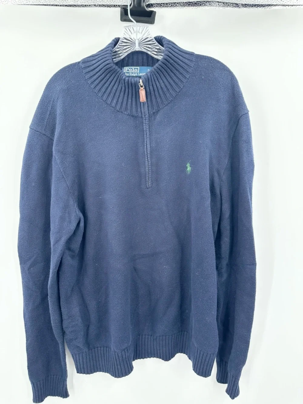 Polo Ralph Lauren Men's Blue 1/4 Zip Pullover Sweater 100% Cotton Size Large‎